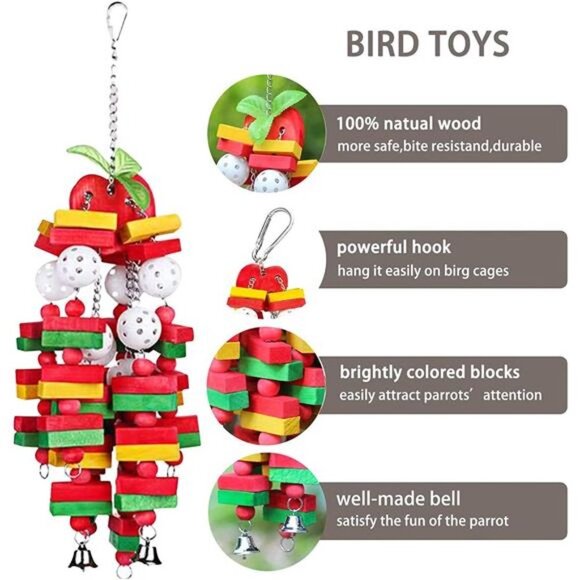 Bird Toys Parrot Toys with Nature Wood Bird Chewing Toys for Small& Medium Birds - Picture 3 of 7